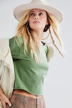 Free People We The Free Perfect Tee Forest Glen Green Cropped Tee Size M